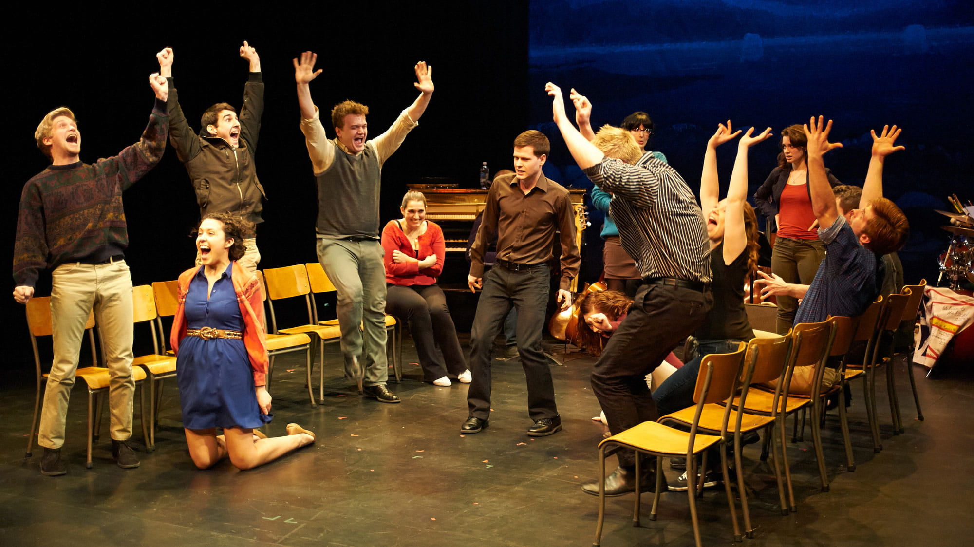 Musical Theatre students performing a scene from Come From Away.