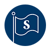 Start Well icon. Sheridan S on a flag. Dark blue background