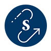 Transition Well icon. Sheridan S over a curved arrow. Dark blue background.