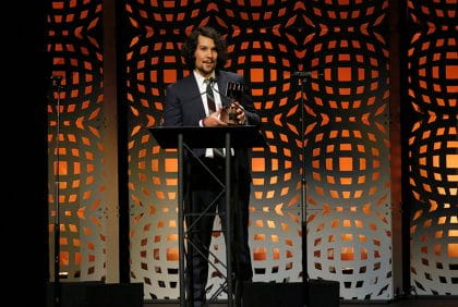 Trevor Jimenez accepting his Annie Award