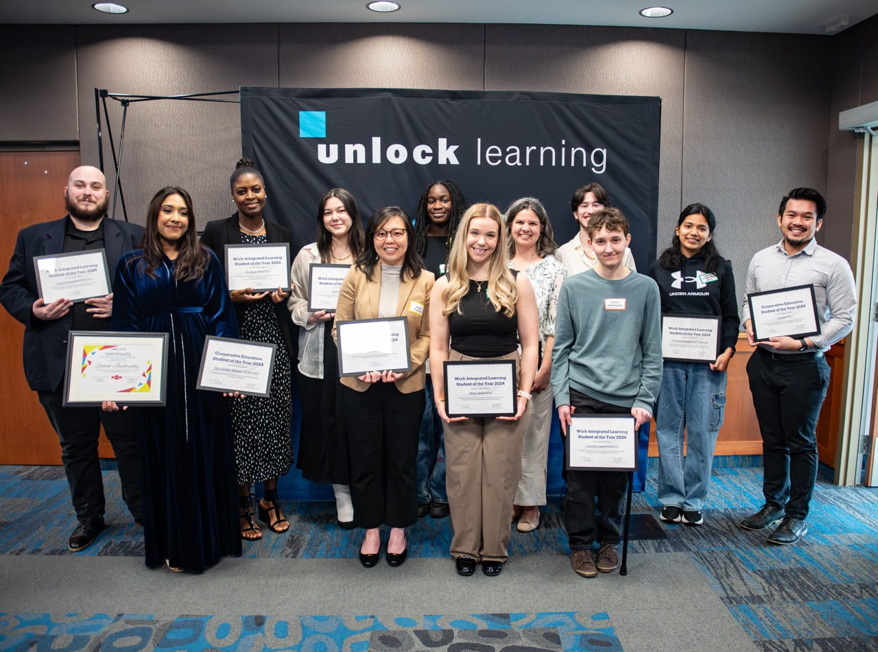 A group photo of students who received awards at the Sheridan Co-op, WIL and EL Awards