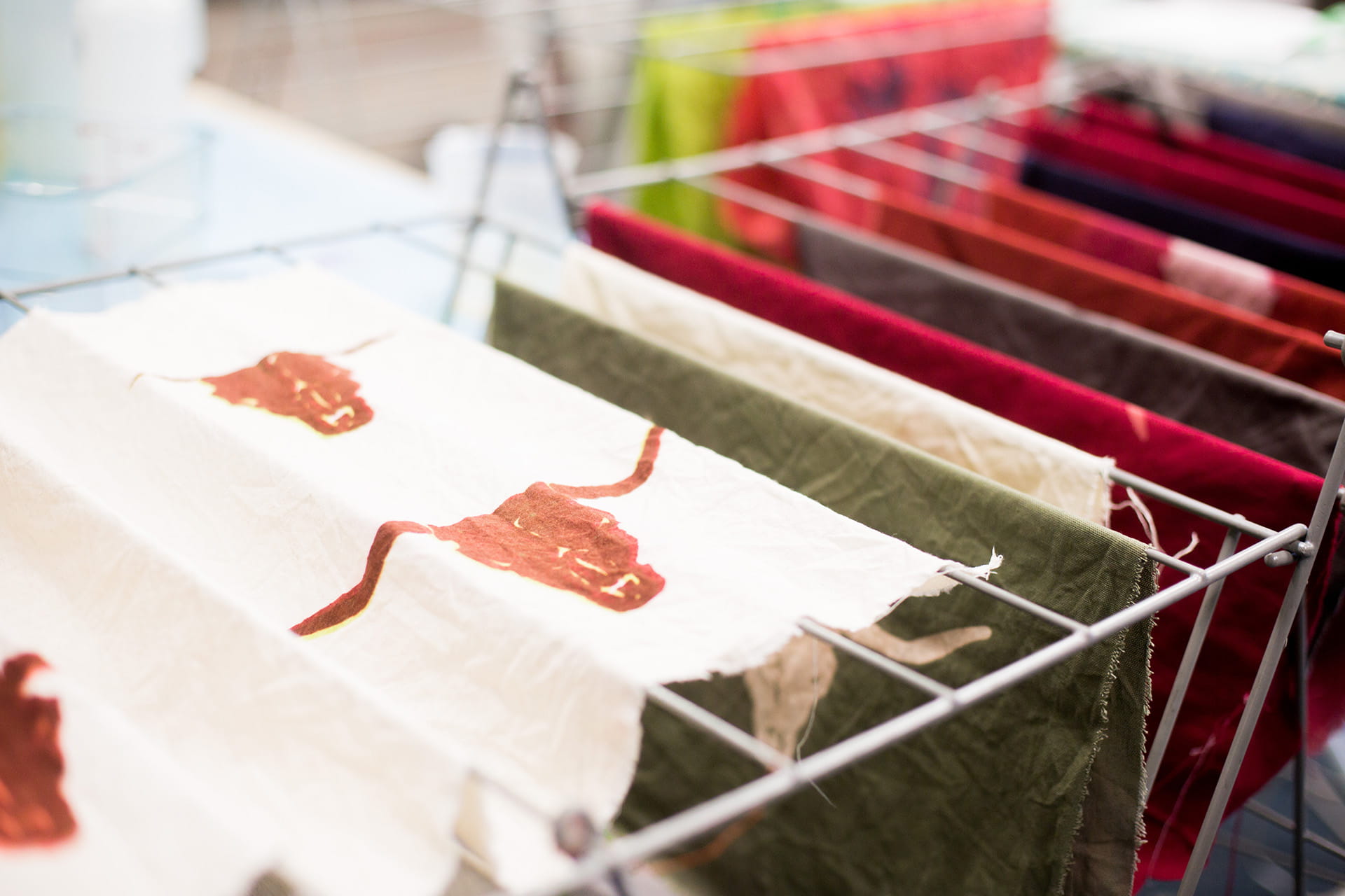 Textiles hanging on a rack