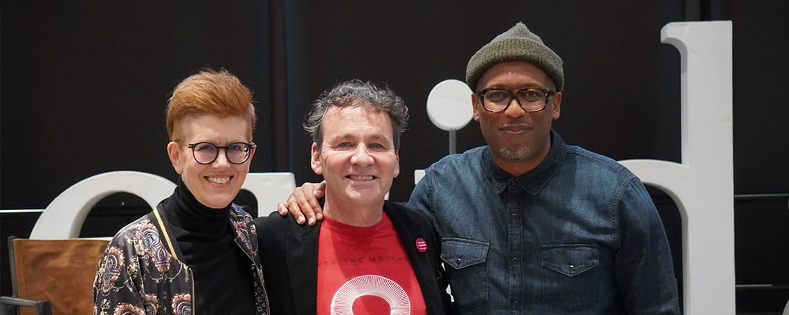 Chatter that Matters live podcast event group photo with Tony Chapman, Jesse Jones, and Dr. Cherie Werhun. 