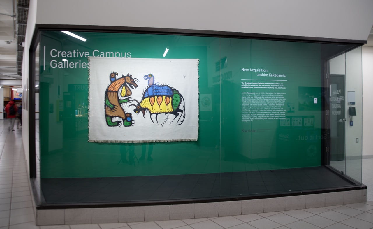 Joshim Kakegamic's artwork displayed at the Marketplace Gallery at Trafalgar Campus