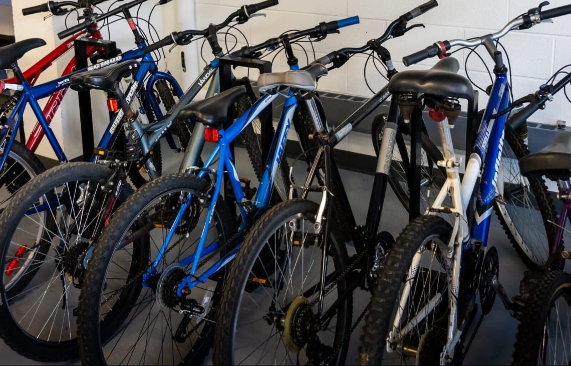 A row of bikes lined up