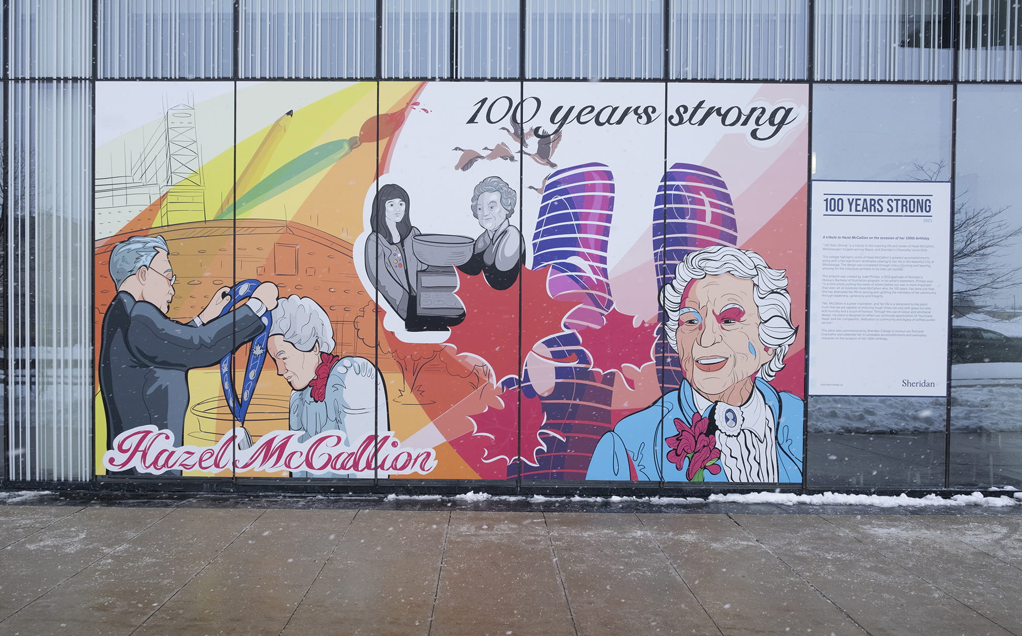 Hazel McCallion 100th birthday mural tribute by artist Jude Phillips