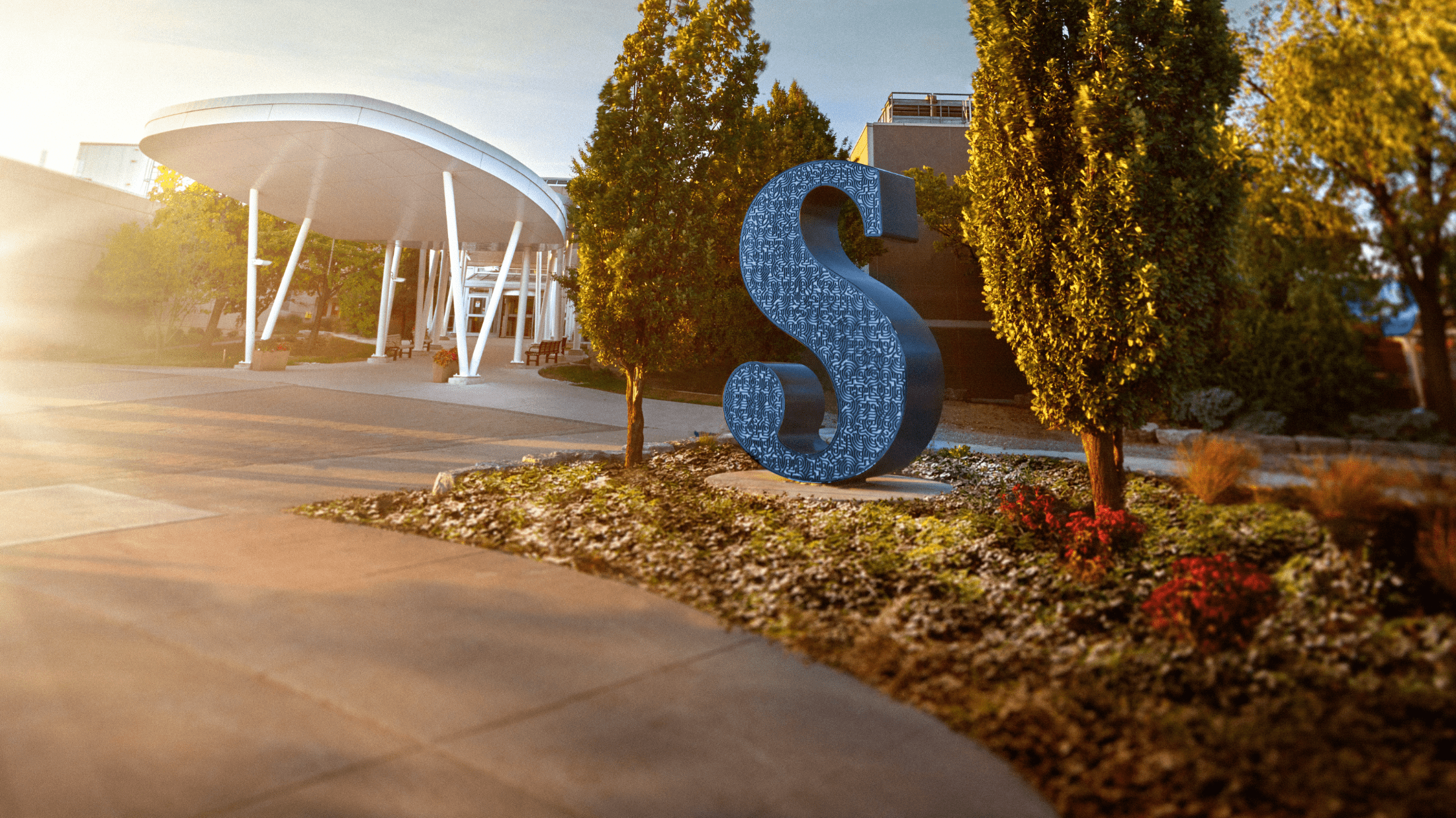 The main entrance at Sheridan's Davis Campus