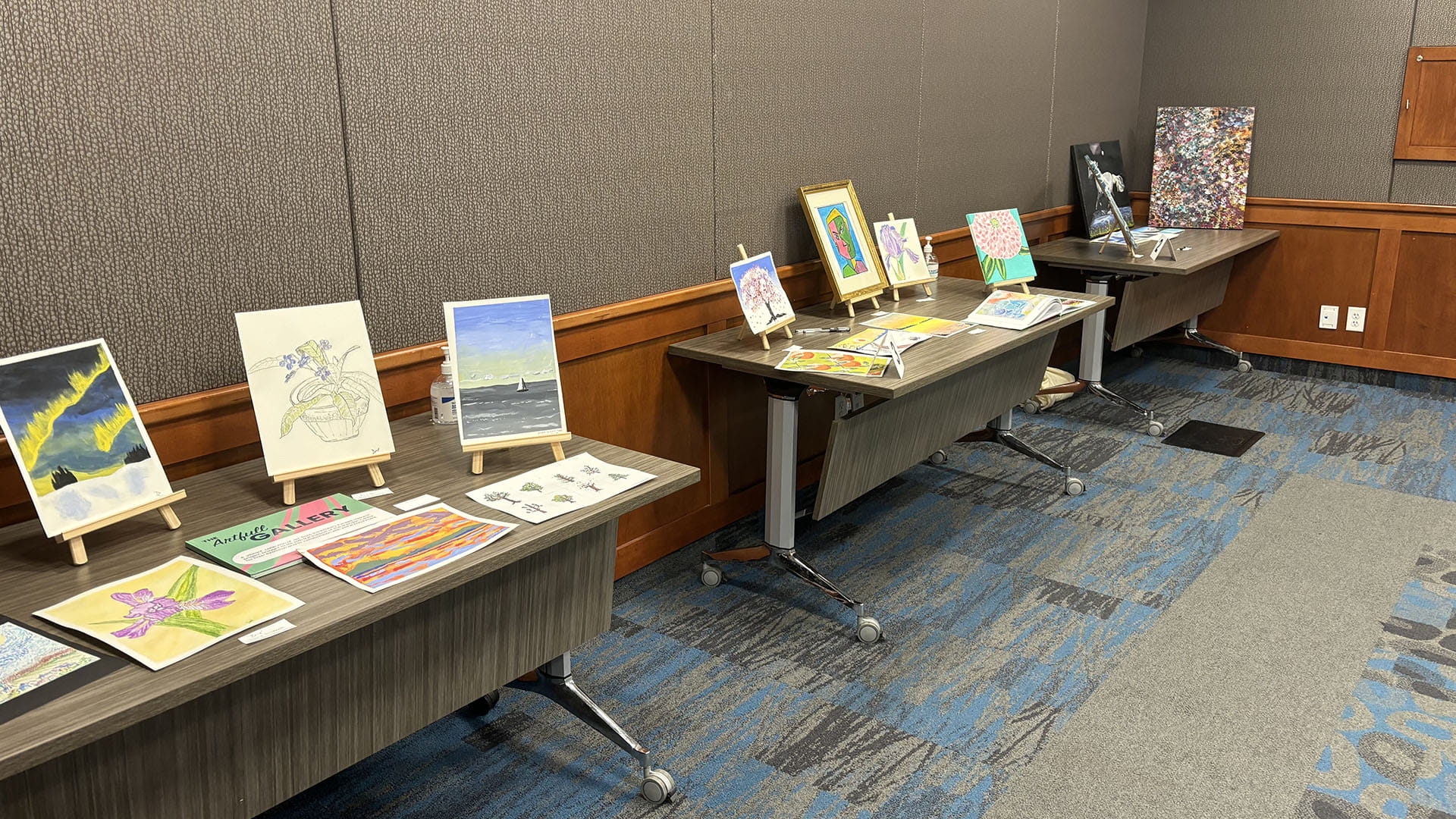 Artwork being displayed on tables