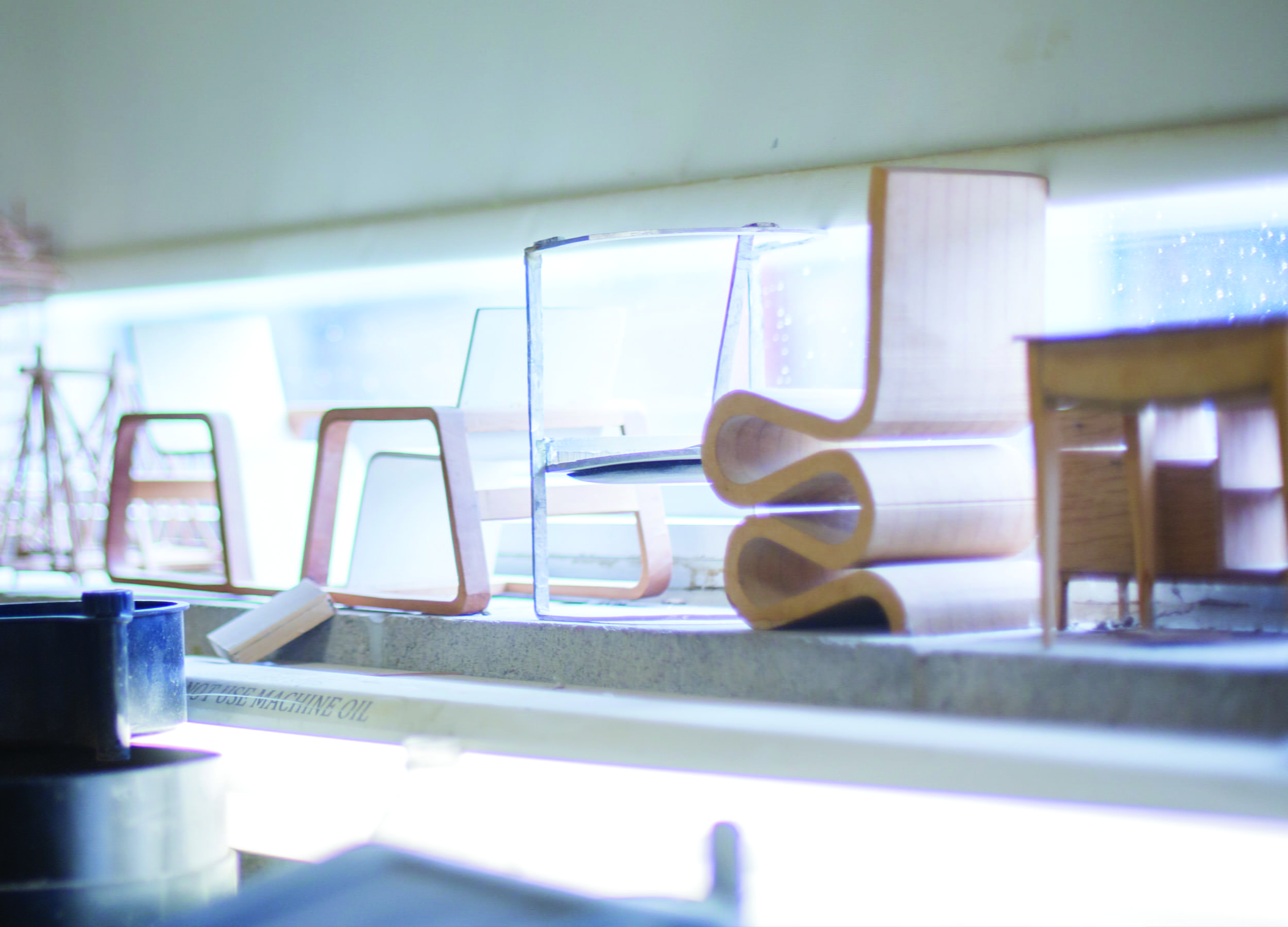 furniture student using a lathe